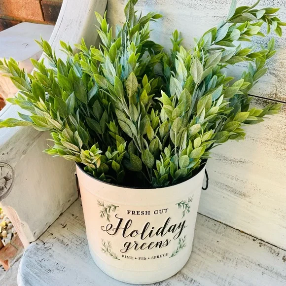 *Holiday Greens Distressed Metal Pails, Set of 2 - Picture 11 of 14